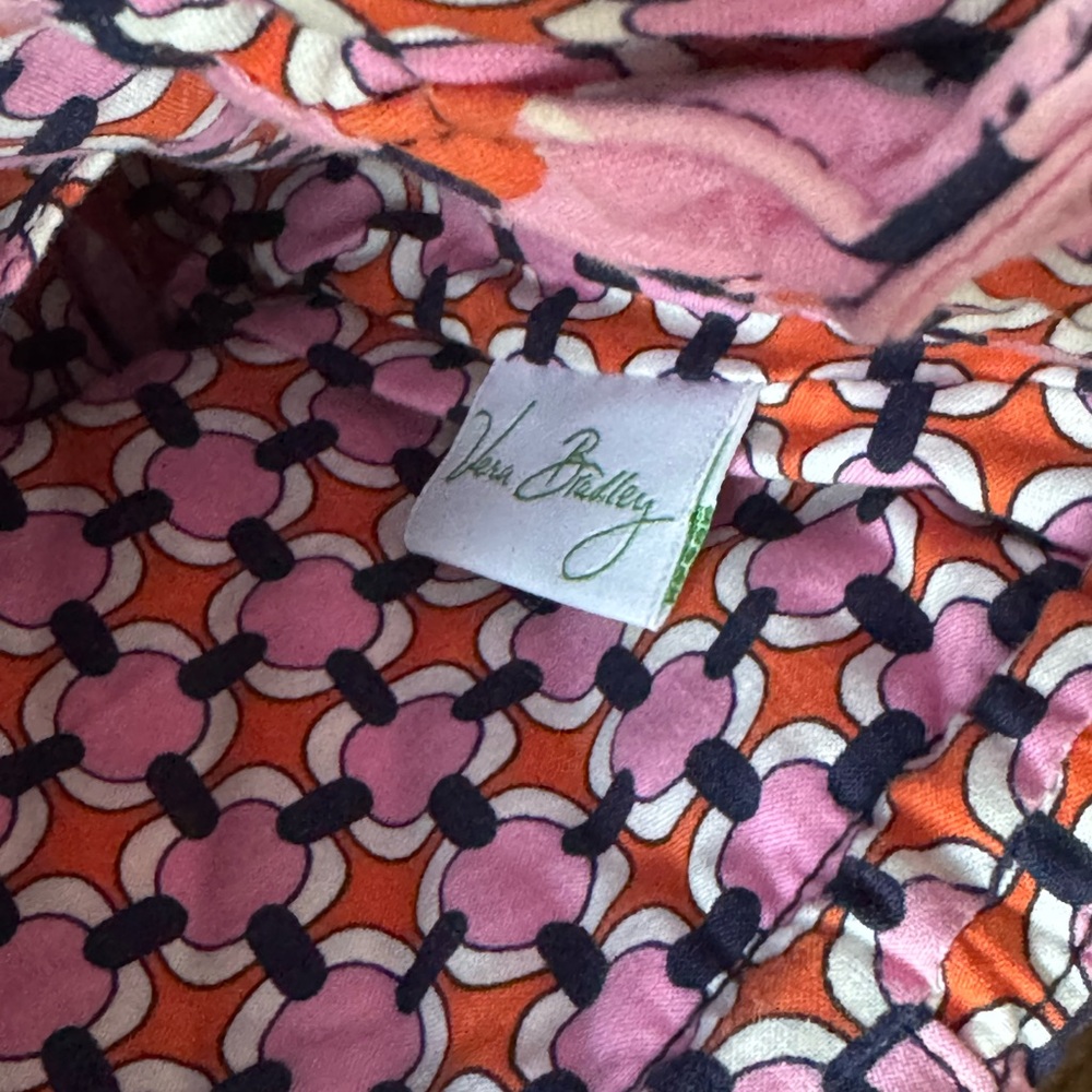 Vera Bradley Quilted Drawstring Tote Bag Floral Print Handbag Preppy Pink Navy - Picture 5 of 9
